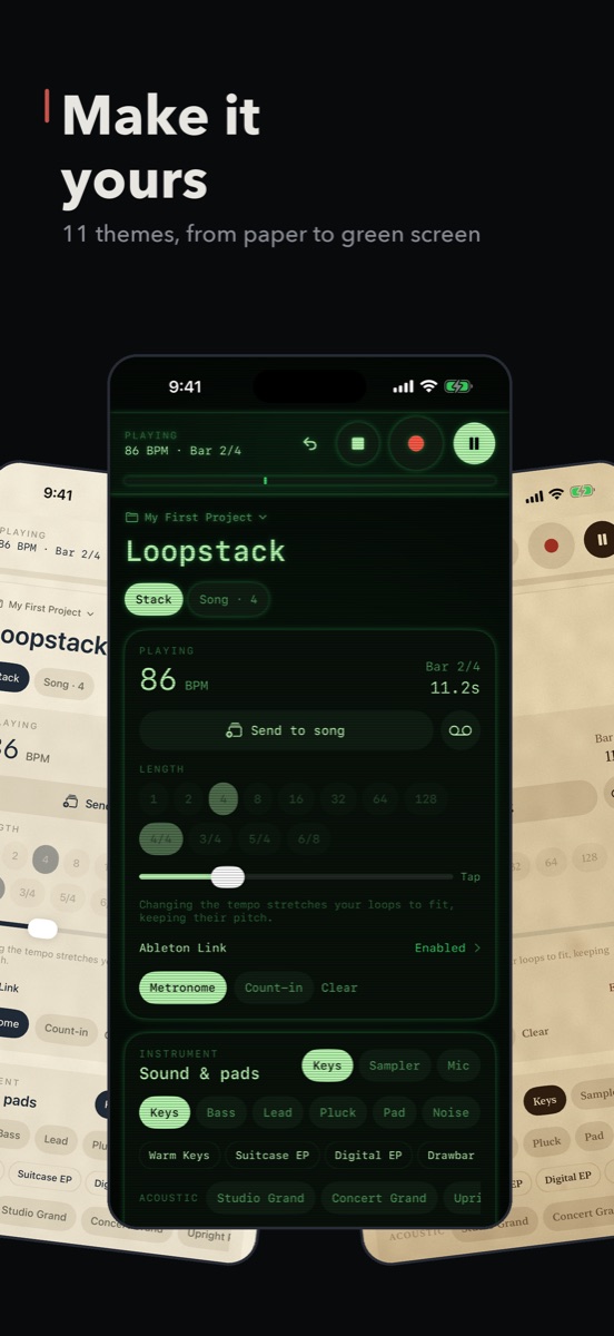 Some of Loopstack's 11 themes