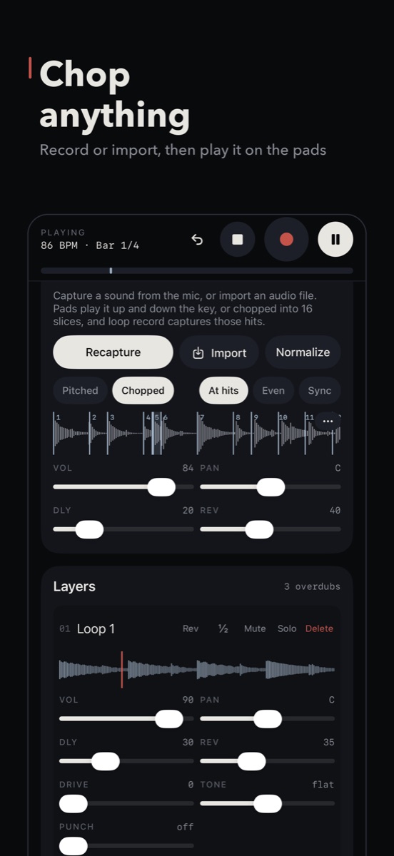 The sampler chopping a sound across pads
